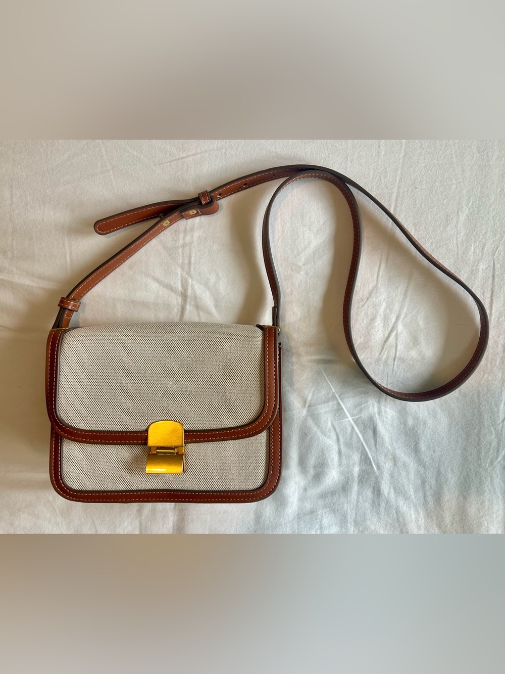 Mango Cream Canvas Crossbody with Brown Leather Trim
